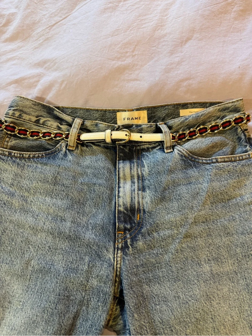 Gucci Leather and Red Chain-Link Waist Belt
